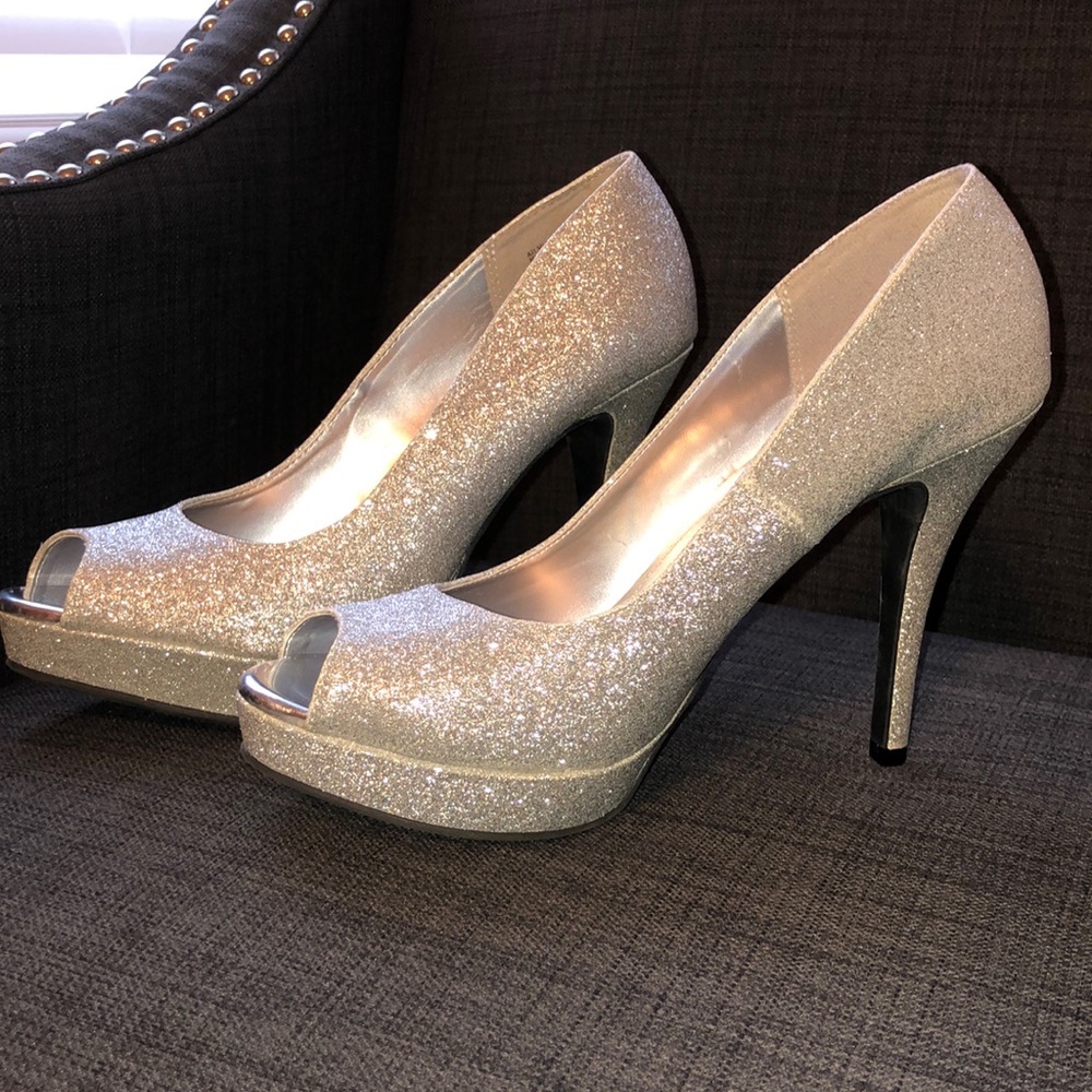 Silver glittery heels